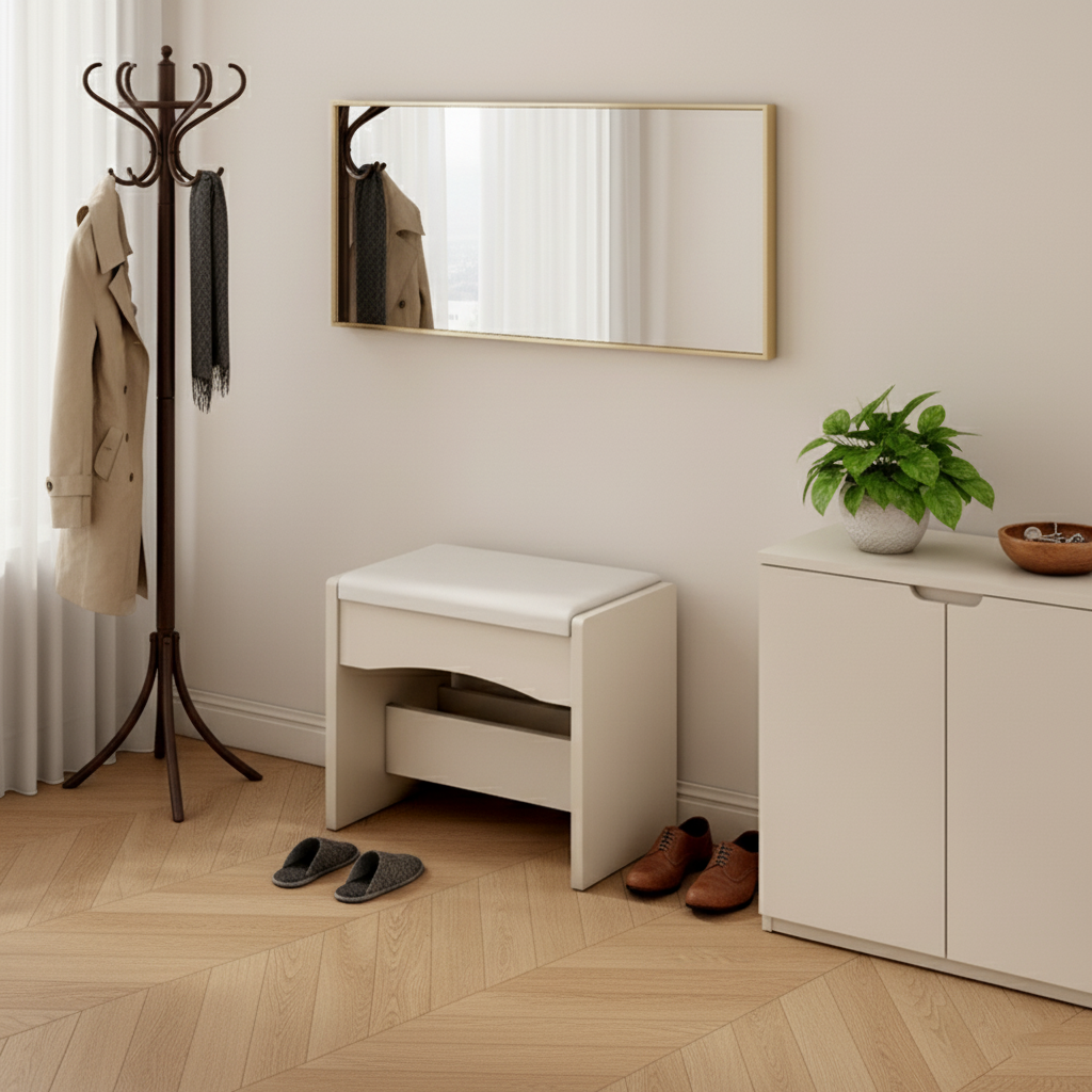 Contemporary Nordic Square Rectangular Density Board PU Leather Low Stool For Living Room
