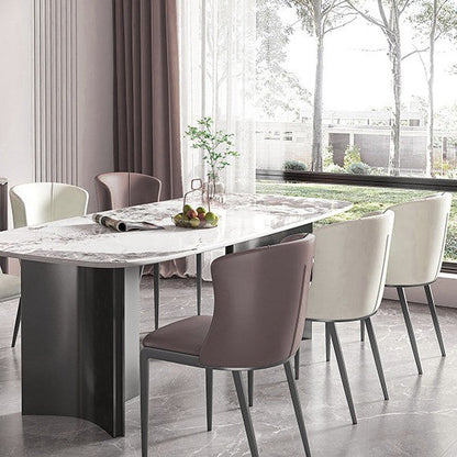 Contemporary Nordic Square Rectangular Cat Scratch Leather Steel Pipe Dining Chair Backrest Armless For Dining Room & Kitchen