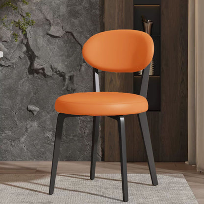 Modern Minimalist Round PU Leather Iron Dining Chair Backrest Armless For Dining Room & Kitchen