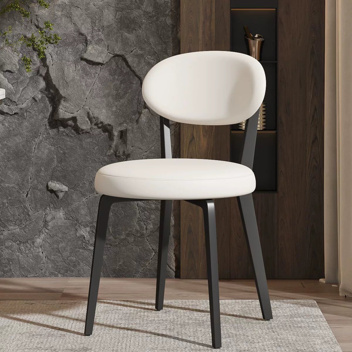 Modern Minimalist Round PU Leather Iron Dining Chair Backrest Armless For Dining Room & Kitchen