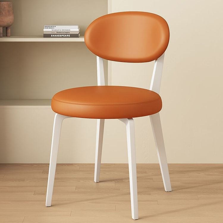 Modern Minimalist Round PU Leather Iron Dining Chair Backrest Armless For Dining Room & Kitchen