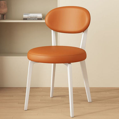 Modern Minimalist Round PU Leather Iron Dining Chair Backrest Armless For Dining Room & Kitchen