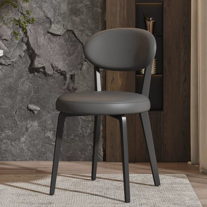 Modern Minimalist Round PU Leather Iron Dining Chair Backrest Armless For Dining Room & Kitchen