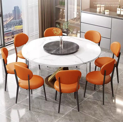 Modern Minimalist Round PU Leather Iron Dining Chair Backrest Armless For Dining Room & Kitchen