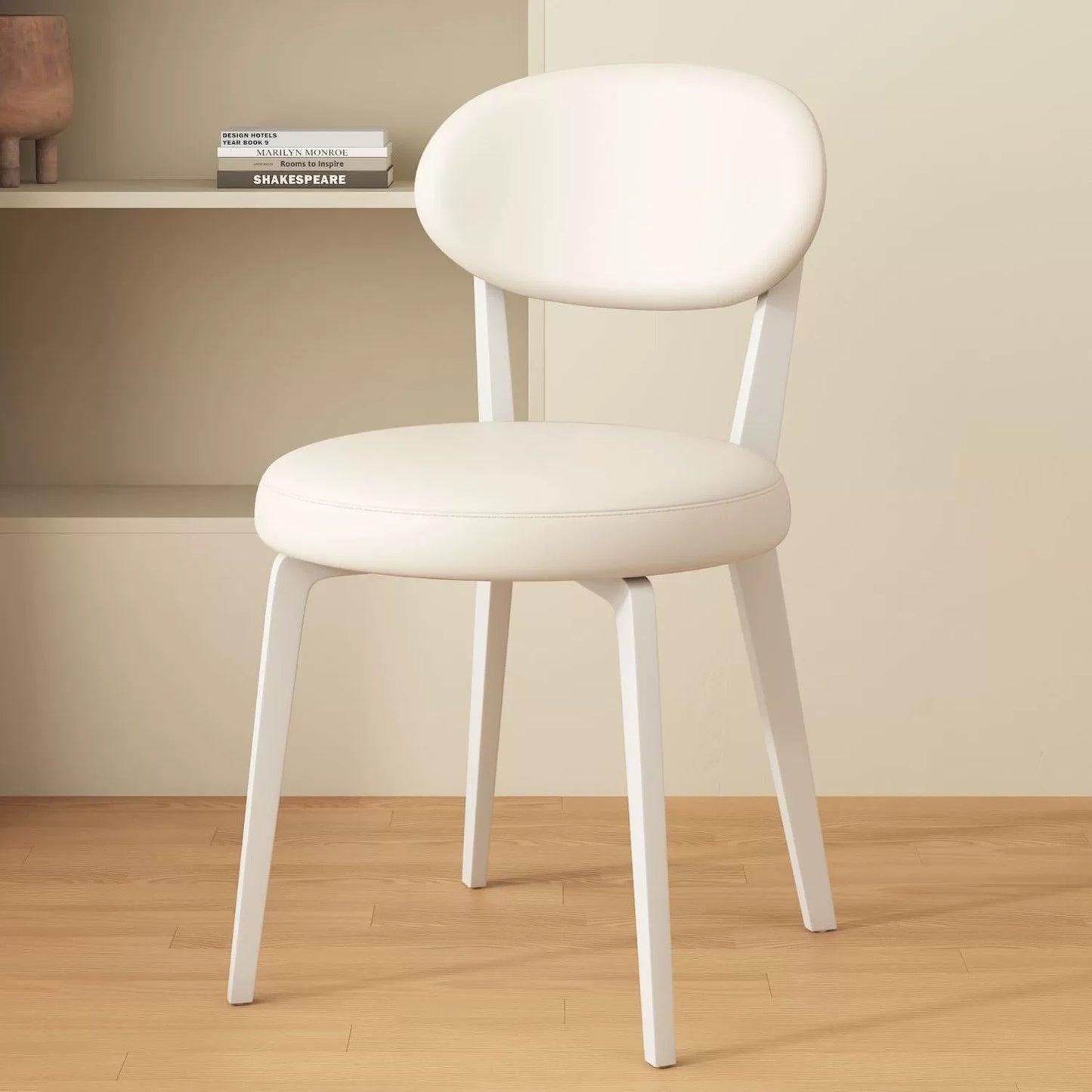 Modern Minimalist Round PU Leather Iron Dining Chair Backrest Armless For Dining Room & Kitchen