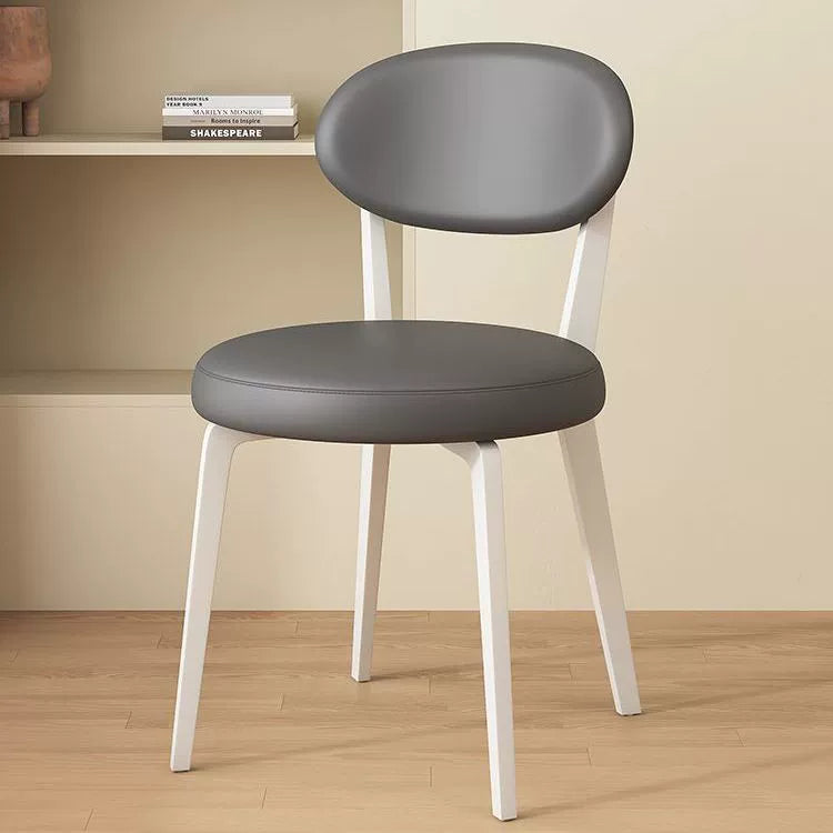 Modern Minimalist Round PU Leather Iron Dining Chair Backrest Armless For Dining Room & Kitchen
