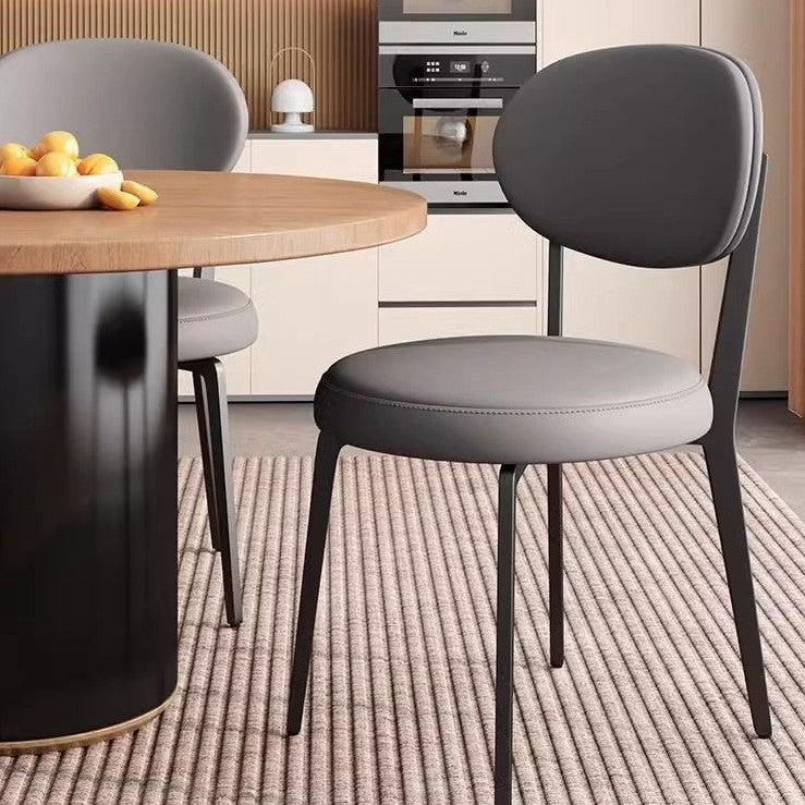 Modern Minimalist Round PU Leather Iron Dining Chair Backrest Armless For Dining Room & Kitchen