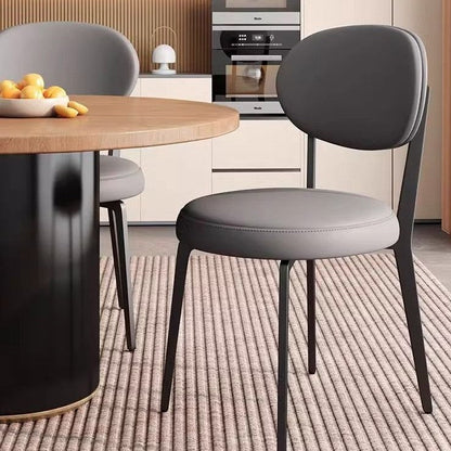 Modern Minimalist Round PU Leather Iron Dining Chair Backrest Armless For Dining Room & Kitchen