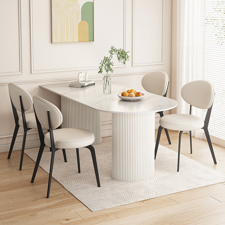 Modern Minimalist Round PU Leather Iron Dining Chair Backrest Armless For Dining Room & Kitchen