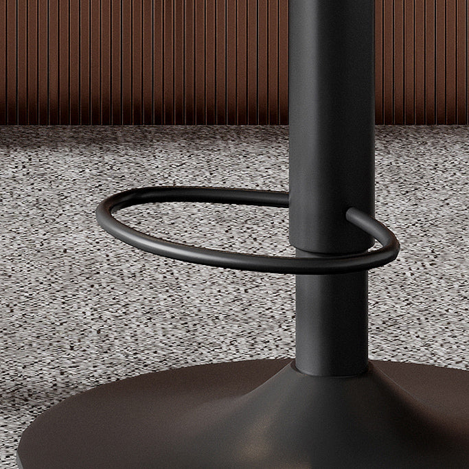Modern Minimalist Round Curved Solid Wood Plywood Faux Nappa Leather Carbon Steel Swivel Height-adjustable Bar Stool Backrest Armless For Dining Room & Kitchen