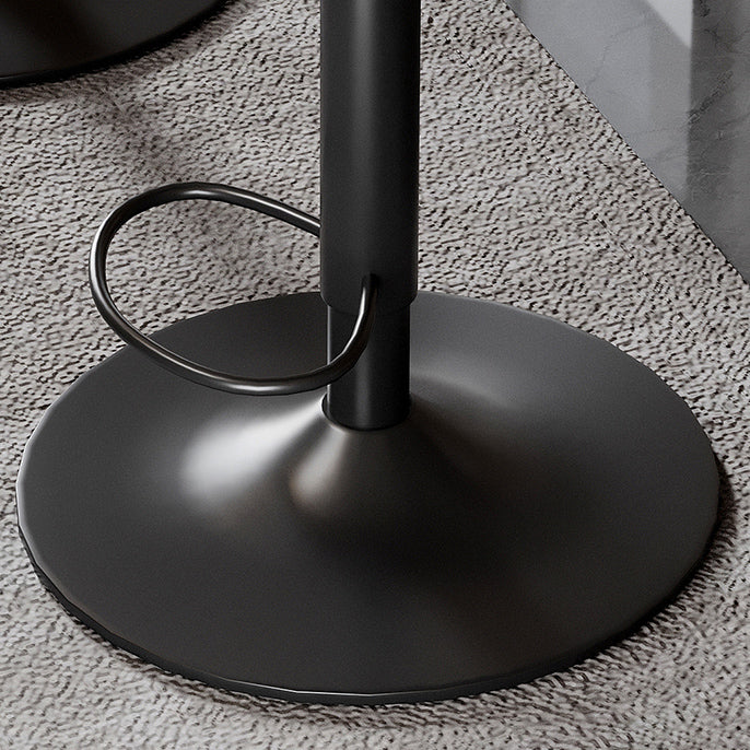 Modern Minimalist Round Curved Solid Wood Plywood Faux Nappa Leather Carbon Steel Swivel Height-adjustable Bar Stool Backrest Armless For Dining Room & Kitchen