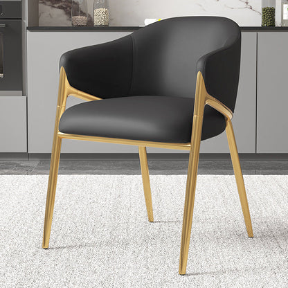 Modern Minimalist Square Nappa Leather Iron Solid Wood Plywood Dining Chair Backrest Armrest For Dining Room & Kitchen