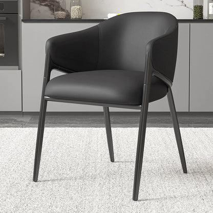 Modern Minimalist Square Nappa Leather Iron Solid Wood Plywood Dining Chair Backrest Armrest For Dining Room & Kitchen