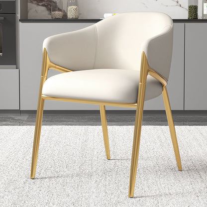 Modern Minimalist Square Nappa Leather Iron Solid Wood Plywood Dining Chair Backrest Armrest For Dining Room & Kitchen