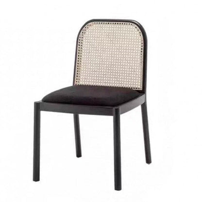 Modern Minimalist Square Rectangular Nappa Leather Lamb Fleece Rubberwood Weaving Dining Chair Backrest Armless For Dining Room & Kitchen