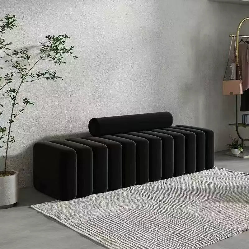 Modern Luxury Rectangular Pine Wood Cat Scratch Leather Velvet Bench For Living Room