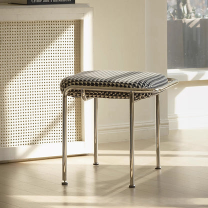 Contemporary Nordic Square Rectangular Velvet Cotton-linen Stainless Steel Solid Wood Plywood Low Stool For Living Room
