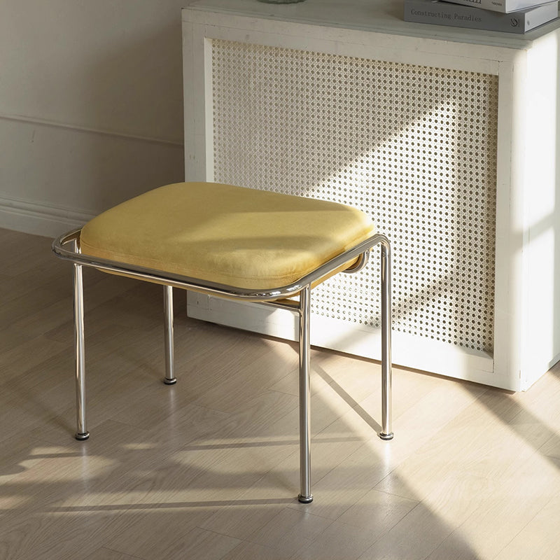 Contemporary Nordic Square Rectangular Velvet Cotton-linen Stainless Steel Solid Wood Plywood Low Stool For Living Room