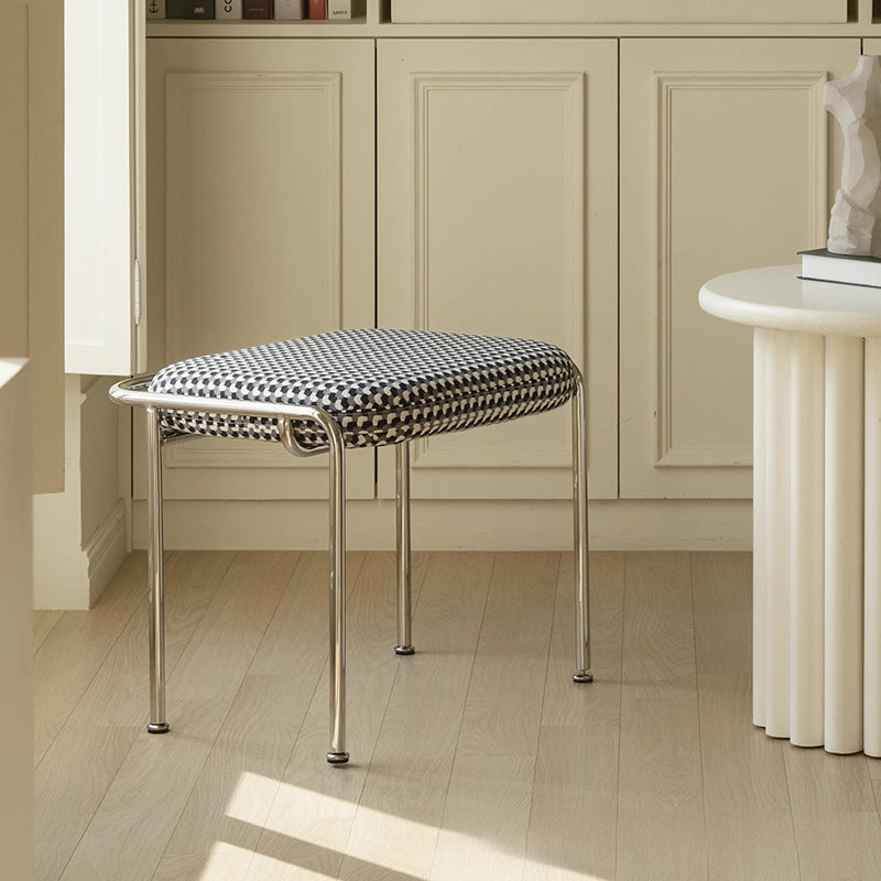 Contemporary Nordic Square Rectangular Velvet Cotton-linen Stainless Steel Solid Wood Plywood Low Stool For Living Room