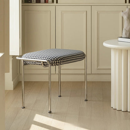 Contemporary Nordic Square Rectangular Velvet Cotton-linen Stainless Steel Solid Wood Plywood Low Stool For Living Room