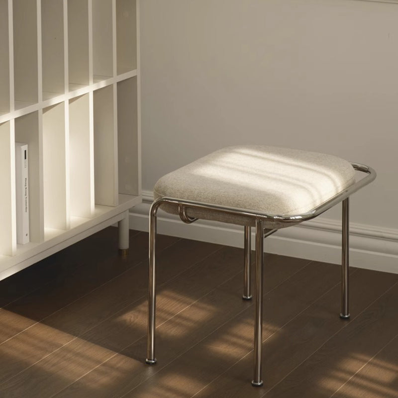 Contemporary Nordic Square Rectangular Velvet Cotton-linen Stainless Steel Solid Wood Plywood Low Stool For Living Room