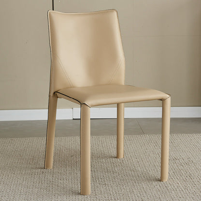 Modern Minimalist Square Rectangular Saddle Leather Carbon Steel Dining Chair Backrest Armless For Dining Room & Kitchen