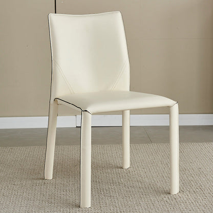 Modern Minimalist Square Rectangular Saddle Leather Carbon Steel Dining Chair Backrest Armless For Dining Room & Kitchen
