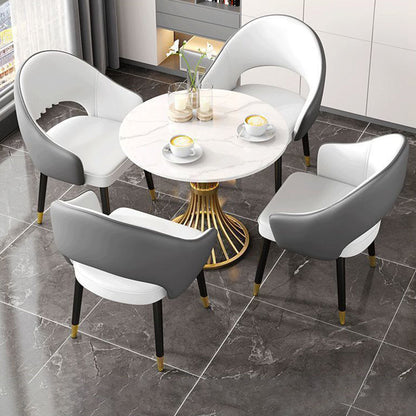 Contemporary Nordic Square Rectangular MDF Faux Leather Iron Dining Chair Backrest Armrest For Dining Room & Kitchen