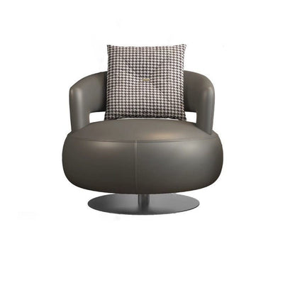 Contemporary Nordic Round Silicone Leather Carbon Steel Solid Wood 360°Swivel Accent Chair Backrest Armrest For Living Room