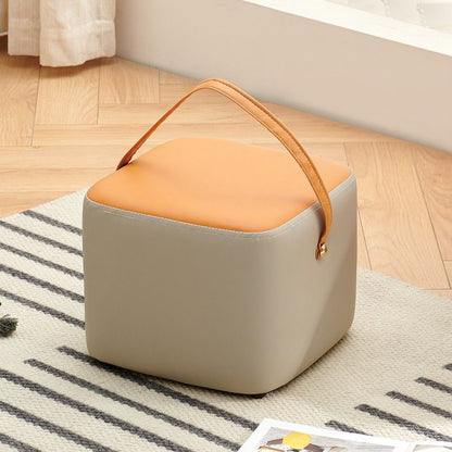 Modern Minimalist Square Solid Wood Plywood Synthetic Fabric Portable Stackable Low Stool For Living Room
