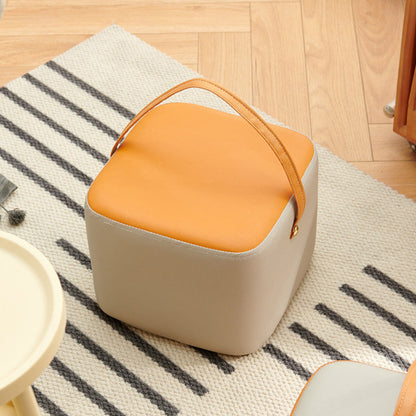 Modern Minimalist Square Solid Wood Plywood Synthetic Fabric Portable Stackable Low Stool For Living Room