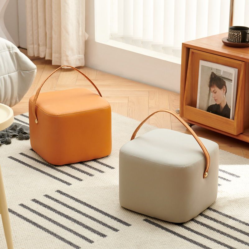 Modern Minimalist Square Solid Wood Plywood Synthetic Fabric Portable Stackable Low Stool For Living Room