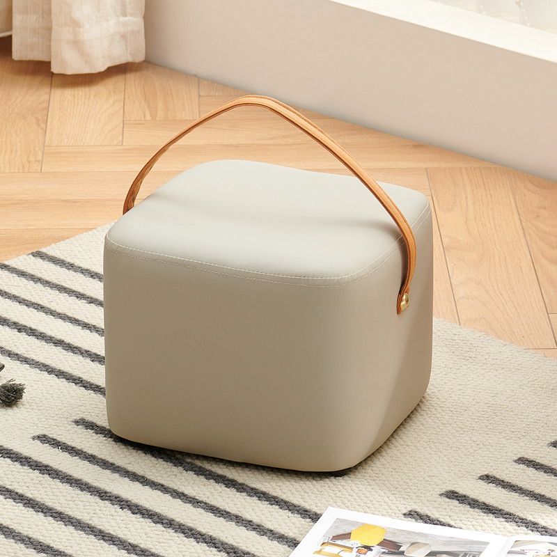Modern Minimalist Square Solid Wood Plywood Synthetic Fabric Portable Stackable Low Stool For Living Room