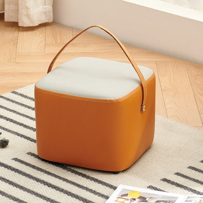 Modern Minimalist Square Solid Wood Plywood Synthetic Fabric Portable Stackable Low Stool For Living Room
