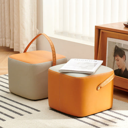 Modern Minimalist Square Solid Wood Plywood Synthetic Fabric Portable Stackable Low Stool For Living Room