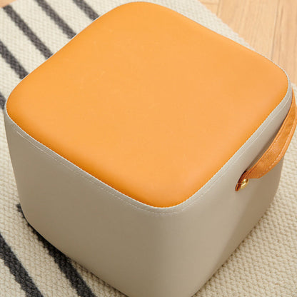 Modern Minimalist Square Solid Wood Plywood Synthetic Fabric Portable Stackable Low Stool For Living Room