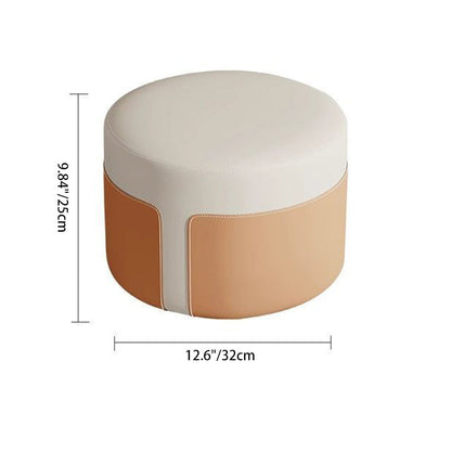 Modern Minimalist Round PU Leather Multi-Layer Wood Panel Low Stool For Living Room