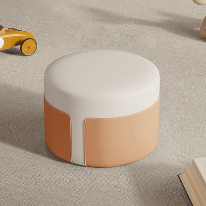 Modern Minimalist Round PU Leather Multi-Layer Wood Panel Low Stool For Living Room