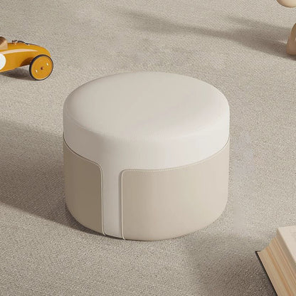 Modern Minimalist Round PU Leather Multi-Layer Wood Panel Low Stool For Living Room