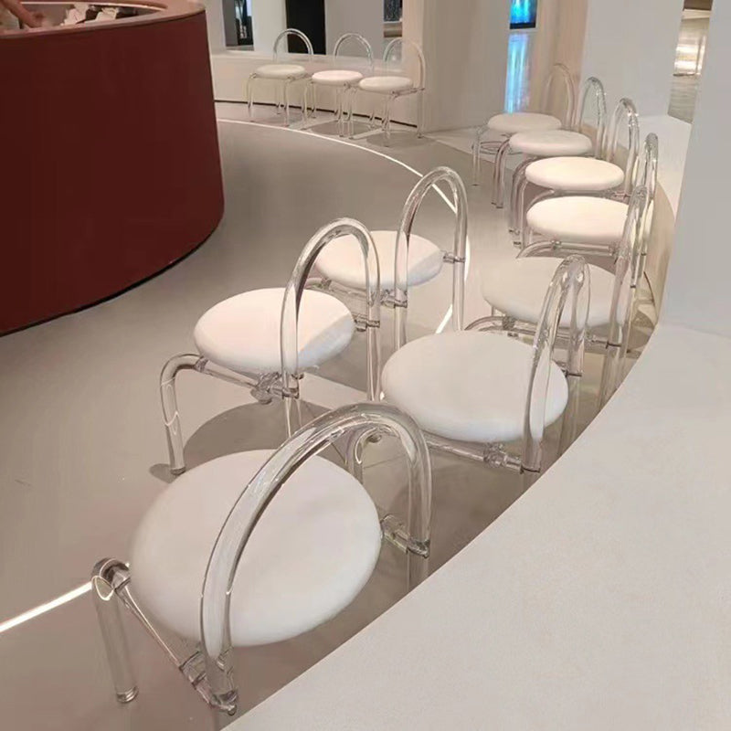 Modern Minimalist Round Velvet Acrylic Vanity Stool Backrest Armless For Bedroom
