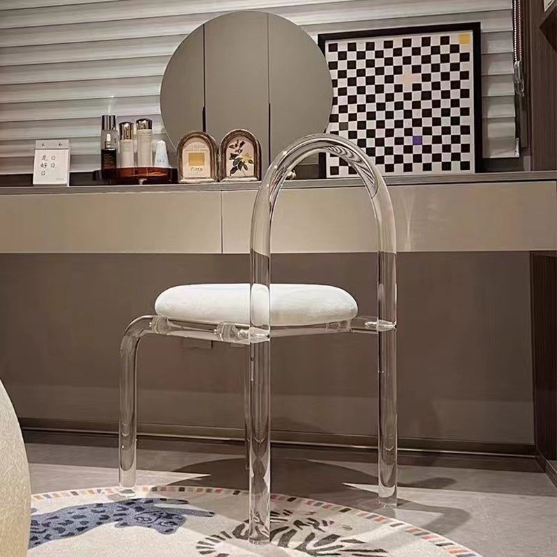 Modern Minimalist Round Velvet Acrylic Vanity Stool Backrest Armless For Bedroom