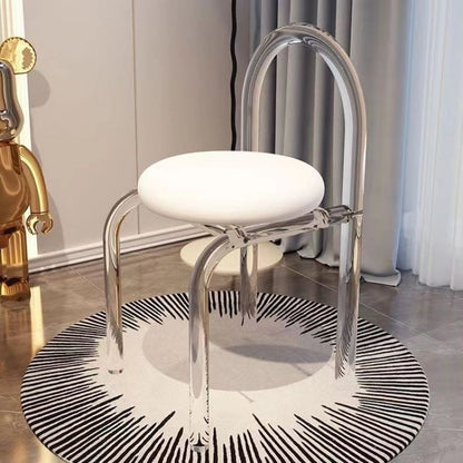 Modern Minimalist Round Velvet Acrylic Vanity Stool Backrest Armless For Bedroom