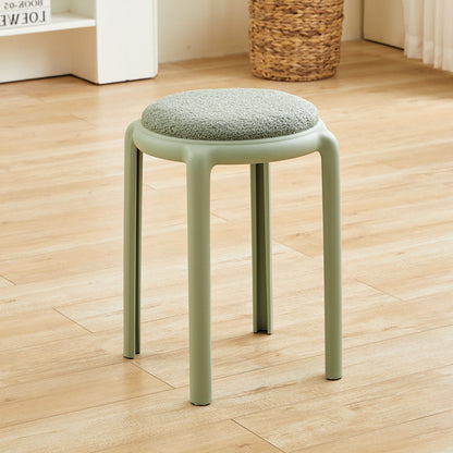 Modern Minimalist Round Faux Leather Teddy Fleece Plastic Low Stool For Living Room