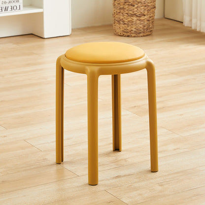 Modern Minimalist Round Faux Leather Teddy Fleece Plastic Low Stool For Living Room