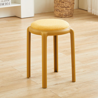 Modern Minimalist Round Faux Leather Teddy Fleece Plastic Low Stool For Living Room
