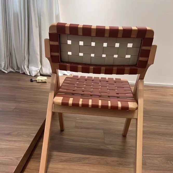 Modern Minimalist Square Rectangular Saddle Leather Rubberwood Foldable Dining Chair Backrest Armless For Dining Room & Kitchen