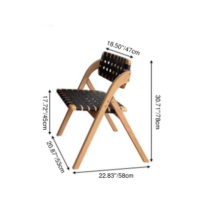 Modern Minimalist Square Rectangular Saddle Leather Rubberwood Foldable Dining Chair Backrest Armless For Dining Room & Kitchen