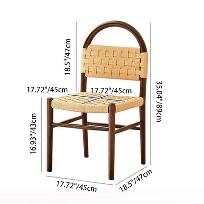 Contemporary Retro Square Rectangular Rubberwood Kraft Paper Rope Weaving Dining Chair Backrest Armless For Dining Room & Kitchen