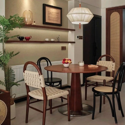Contemporary Retro Square Rectangular Rubberwood Kraft Paper Rope Weaving Dining Chair Backrest Armless For Dining Room & Kitchen