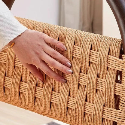Contemporary Retro Square Rectangular Rubberwood Kraft Paper Rope Weaving Dining Chair Backrest Armless For Dining Room & Kitchen